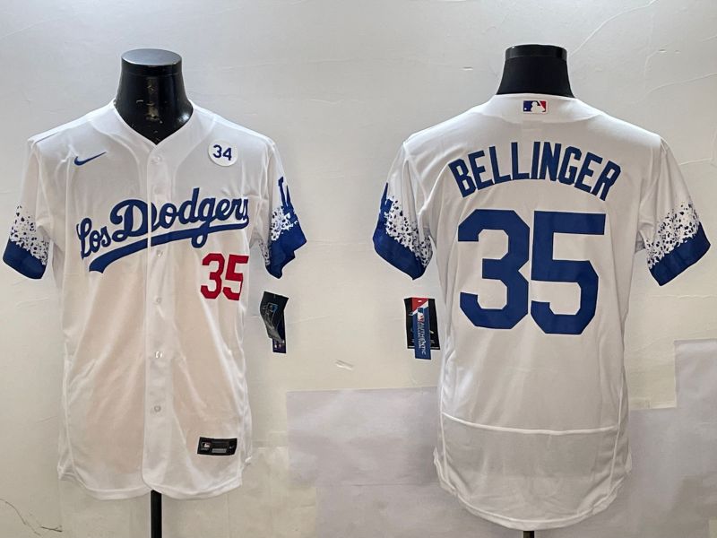 Men Los Angeles Dodgers 35 Bellinger White City Edition Elite Nike 2025 MLB Jersey style 2